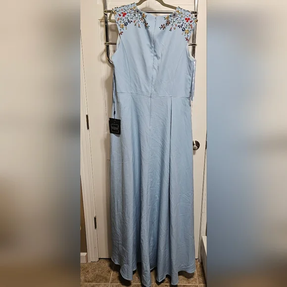 Mac Duggal 26540 Womens Blue Ieena Beaded Cap Sleeve V Neck Beaded Gown Dress - Picture 4 of 6